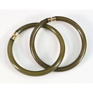 Vintage Danish Scandinavian Hoop Earrings Denmark Olive Green Lucite Pinch Open